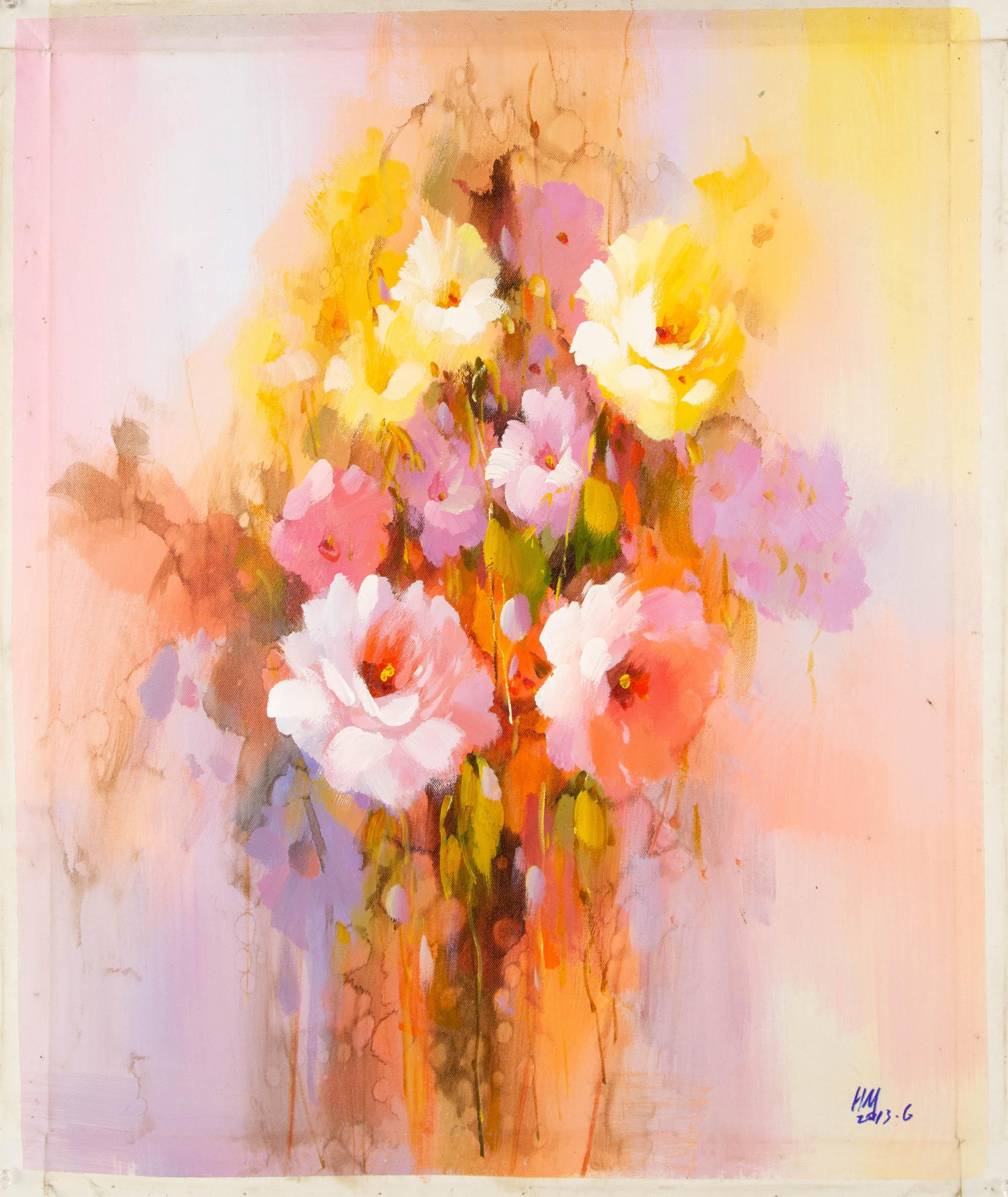 Huimin Wang, geblümtes Original Ölgemälde auf Leinwand, Ölgemälde „Flower“ im Angebot 7