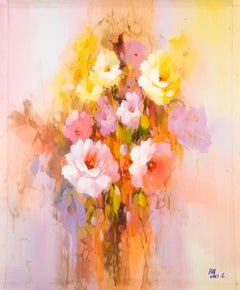 Huimin Wang Floral Óleo original sobre lienzo "Flor"