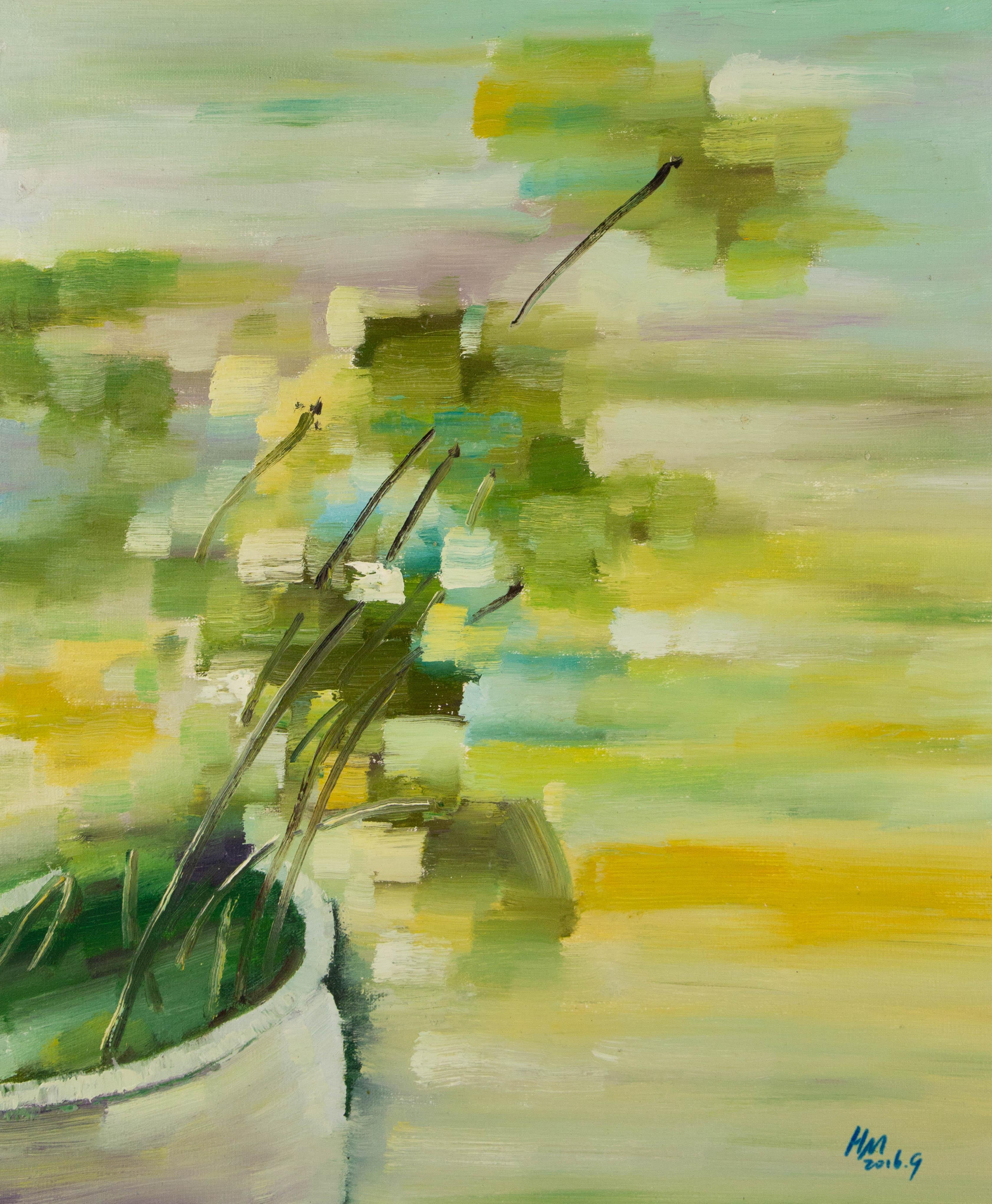 Huimin Wang Impresionista Óleo Original Sobre Lienzo "Loto"