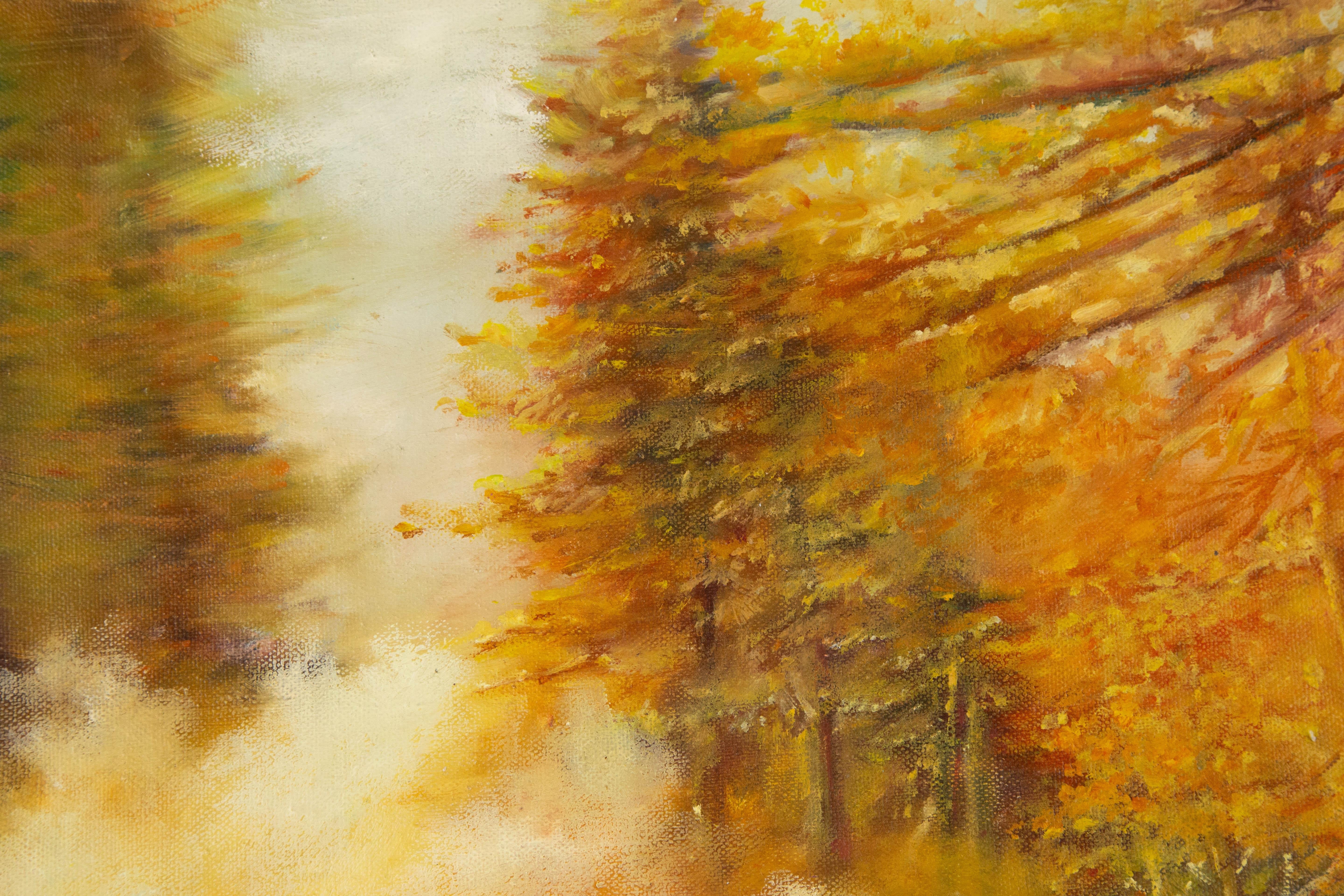 HuiMin Wang Impressionistisches Original Ölgemälde auf Leinwand „Misty Lakeside“, HuiMin Wang – Painting von Huimin Wang