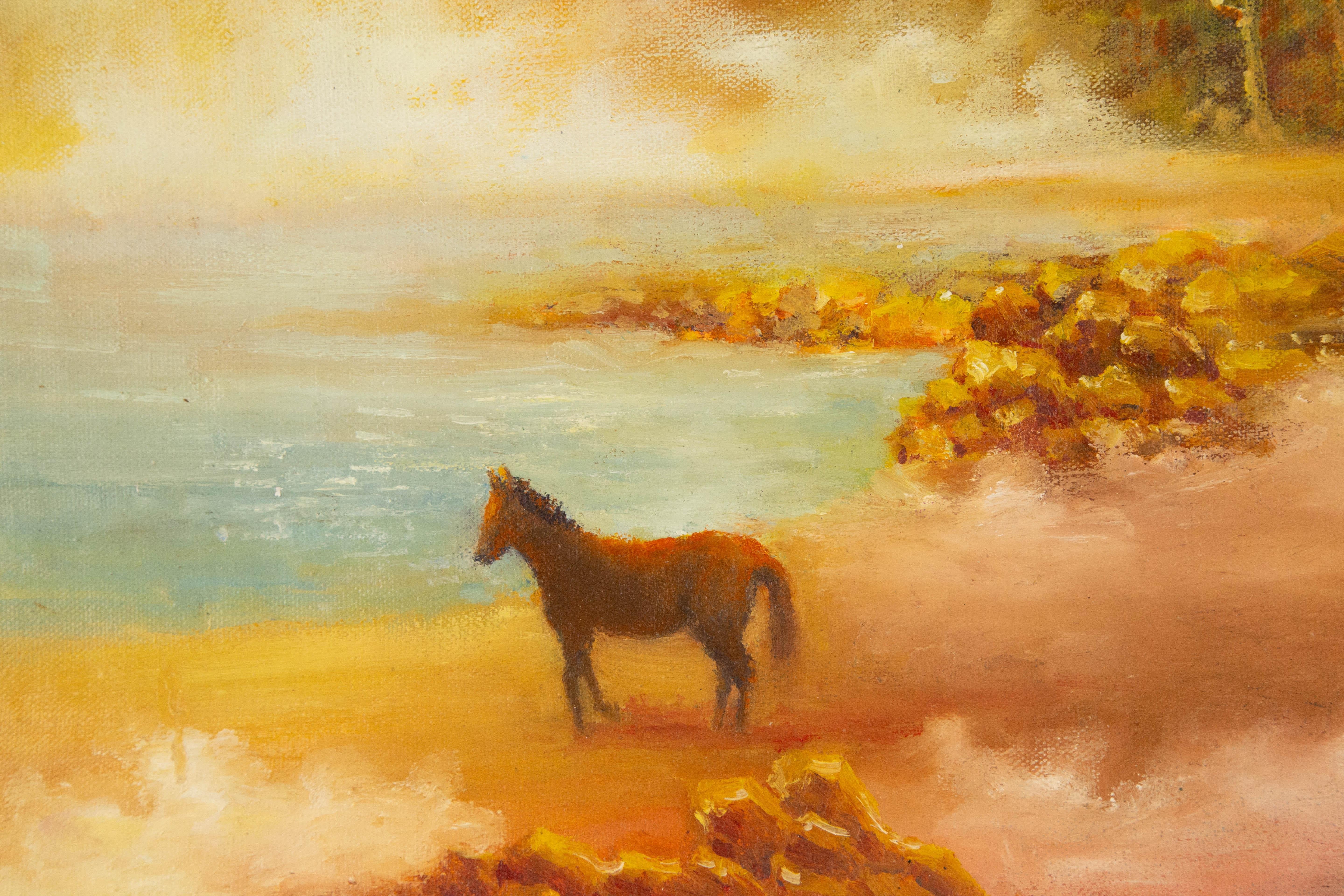 HuiMin Wang Impressionistisches Original Ölgemälde auf Leinwand „Misty Lakeside“, HuiMin Wang (Braun), Landscape Painting, von Huimin Wang