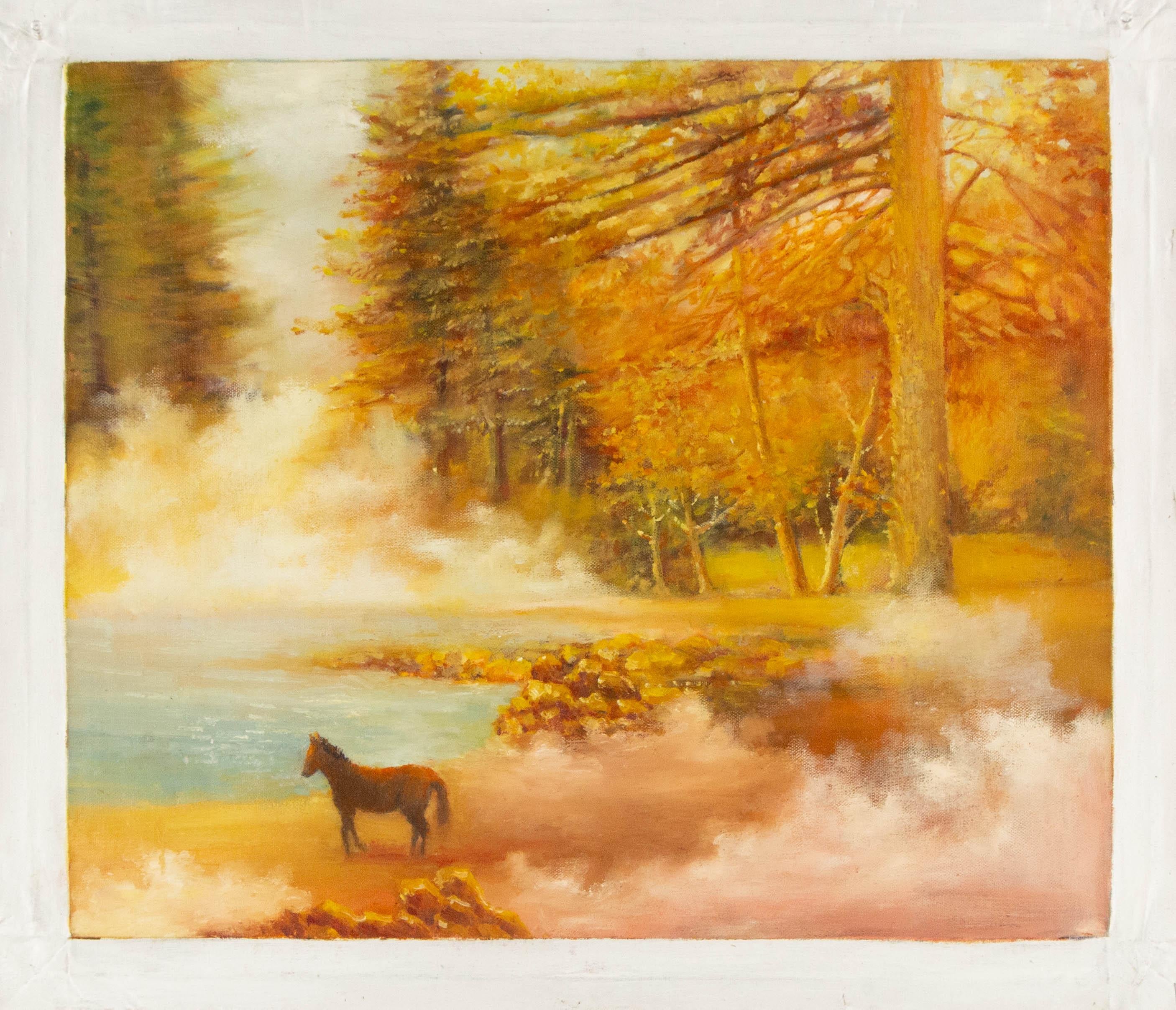 HuiMin Wang Impressionistisches Original Ölgemälde auf Leinwand „Misty Lakeside“, HuiMin Wang im Angebot 4