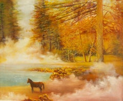 HuiMin Wang Impresionista Óleo Original Sobre Lienzo "Misty Lakeside"