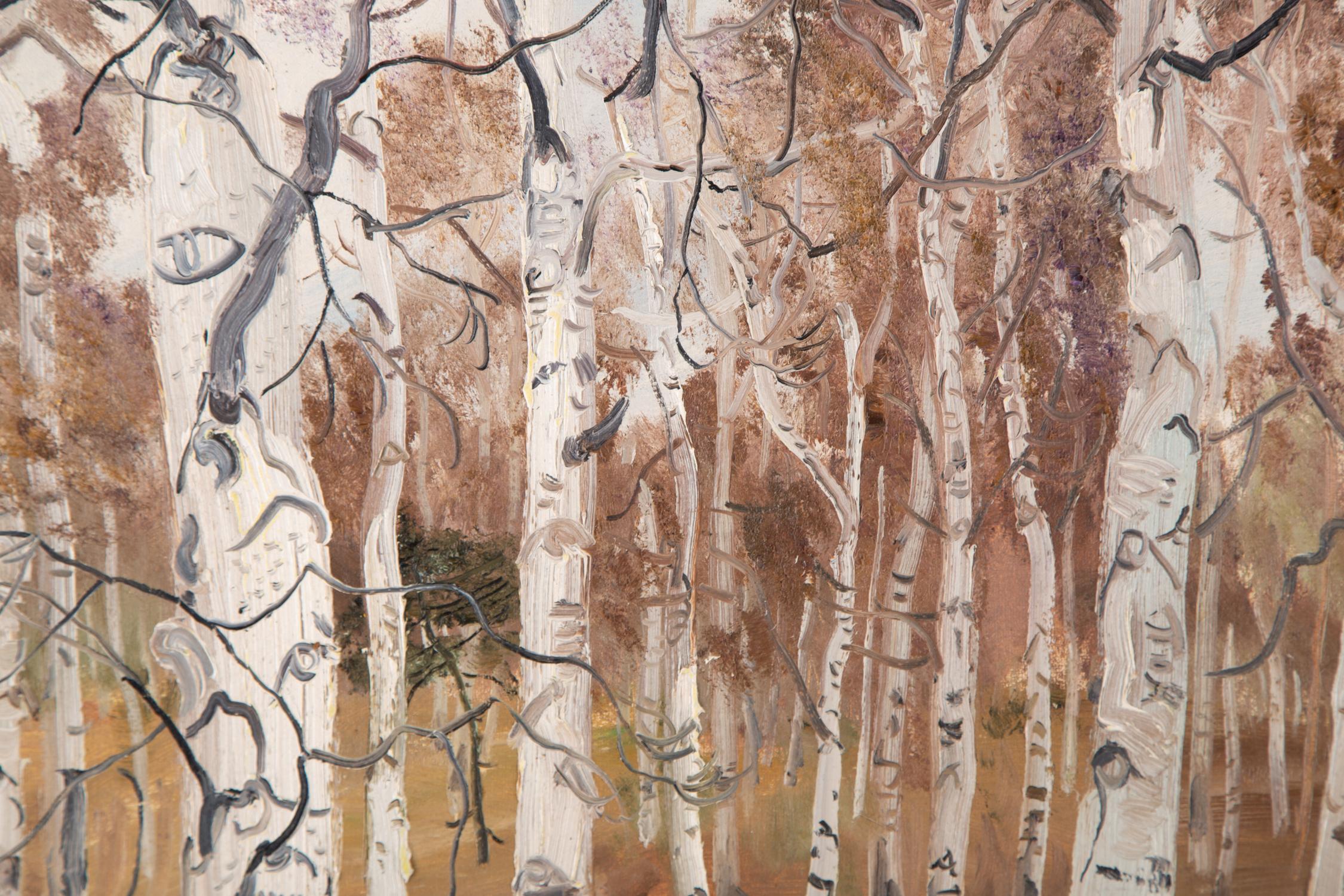 Huile sur toile originale HuiMin Wang - Paysage, arbre de bouleau 1 en vente 2