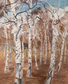 Huile sur toile originale HuiMin Wang - Paysage, arbre de bouleau 1