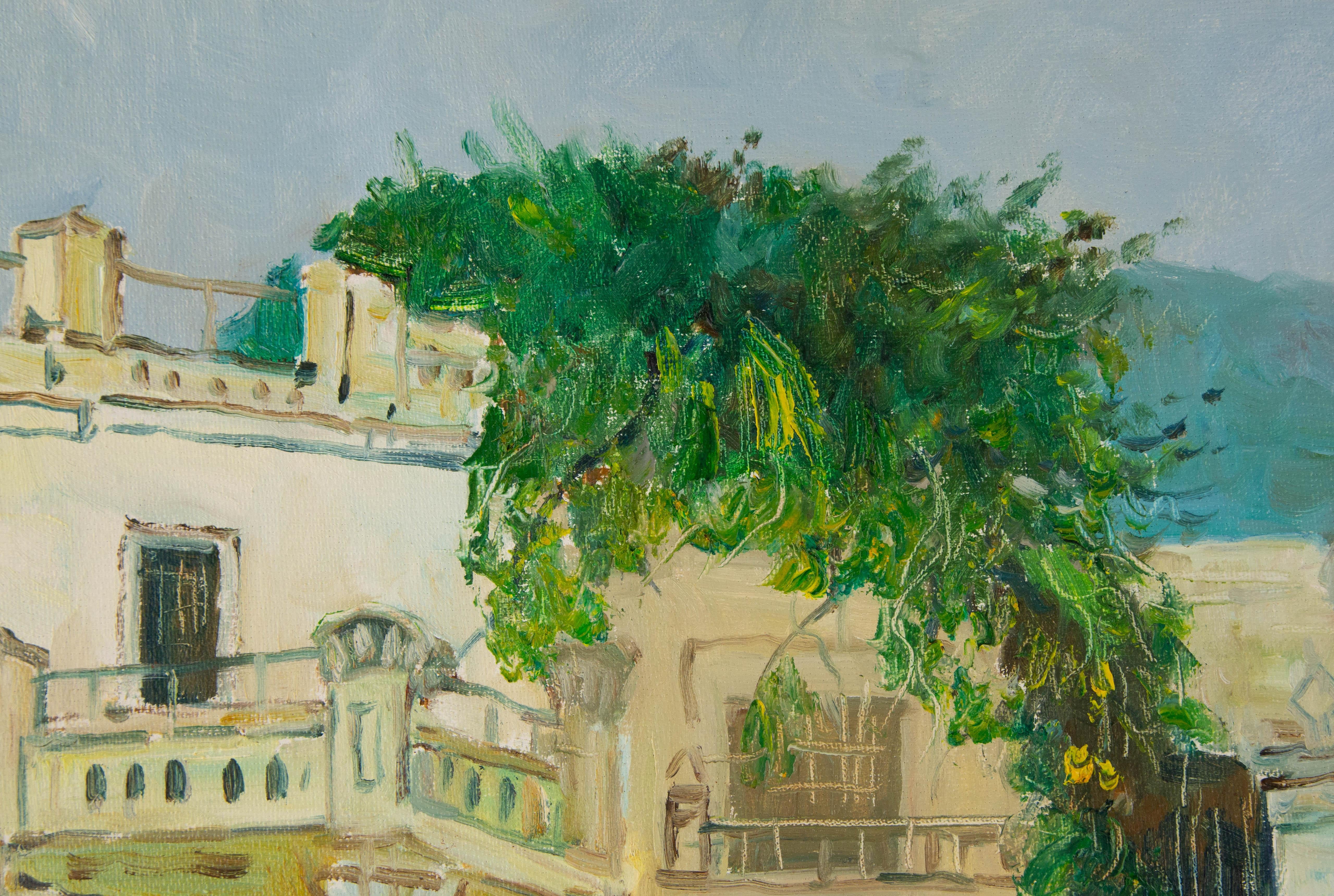 Huimin Wang Landschaft, Original, Ölgemälde auf Leinwand, „Courtyard I“ im Angebot 1