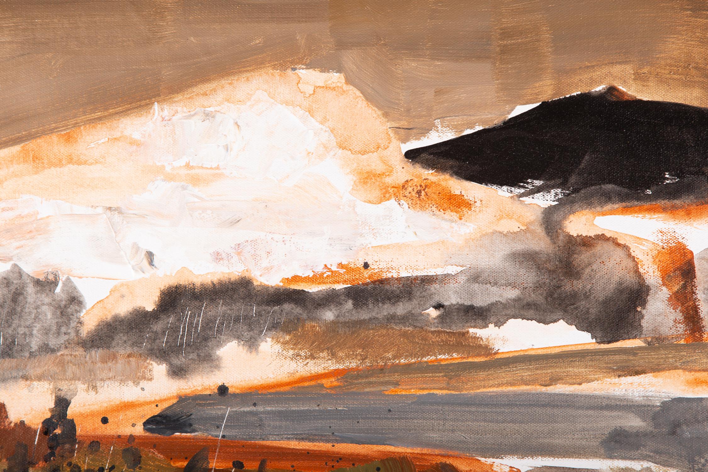 HuiMin Wang Landschaft, Original, Ölgemälde auf Leinwand, „Brunnen 1“ (Braun), Landscape Painting, von Huimin Wang