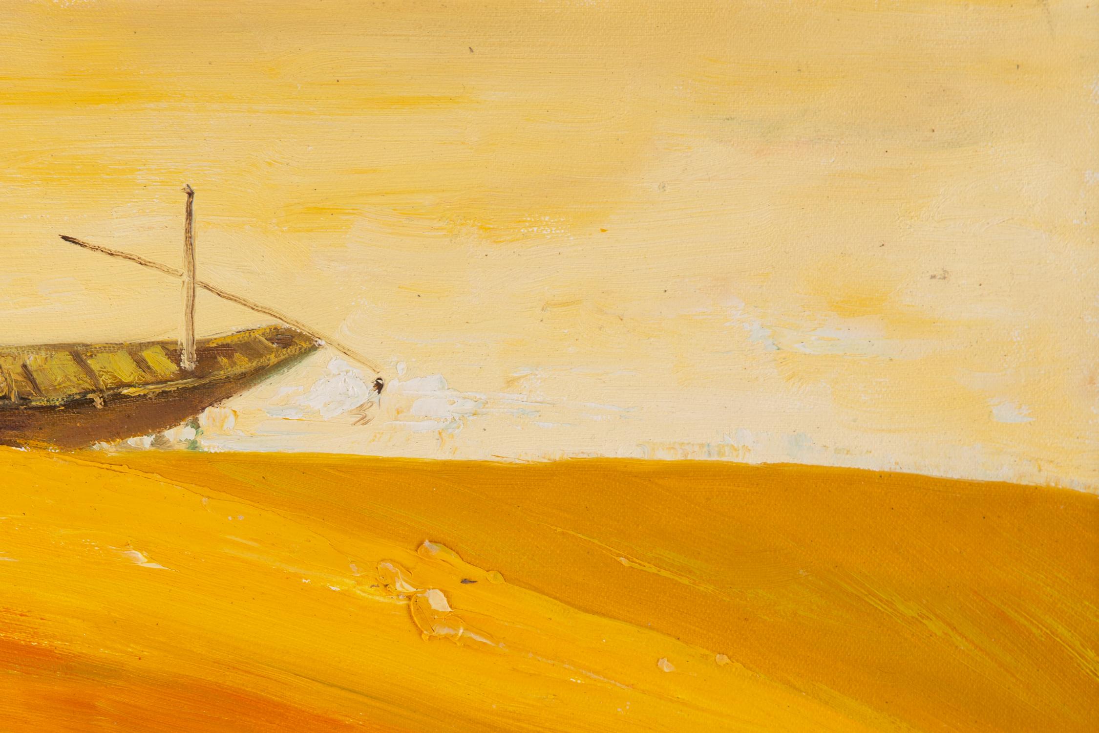 Huimin Wang Landschaft, Original-Ölgemälde „ Boot in Goldwelle“ im Angebot 2