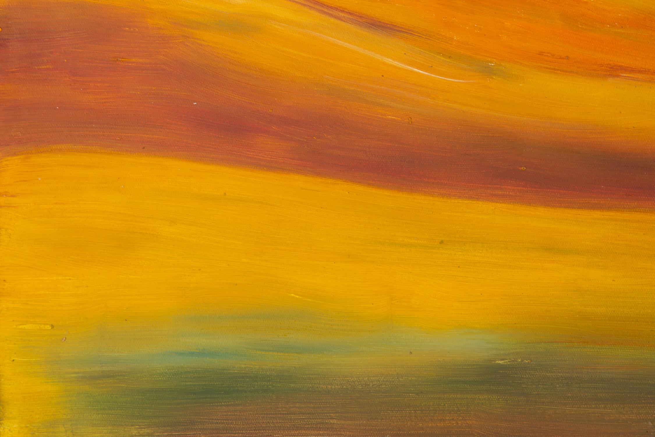 Huimin Wang Landschaft, Original-Ölgemälde „ Boot in Goldwelle“ im Angebot 3