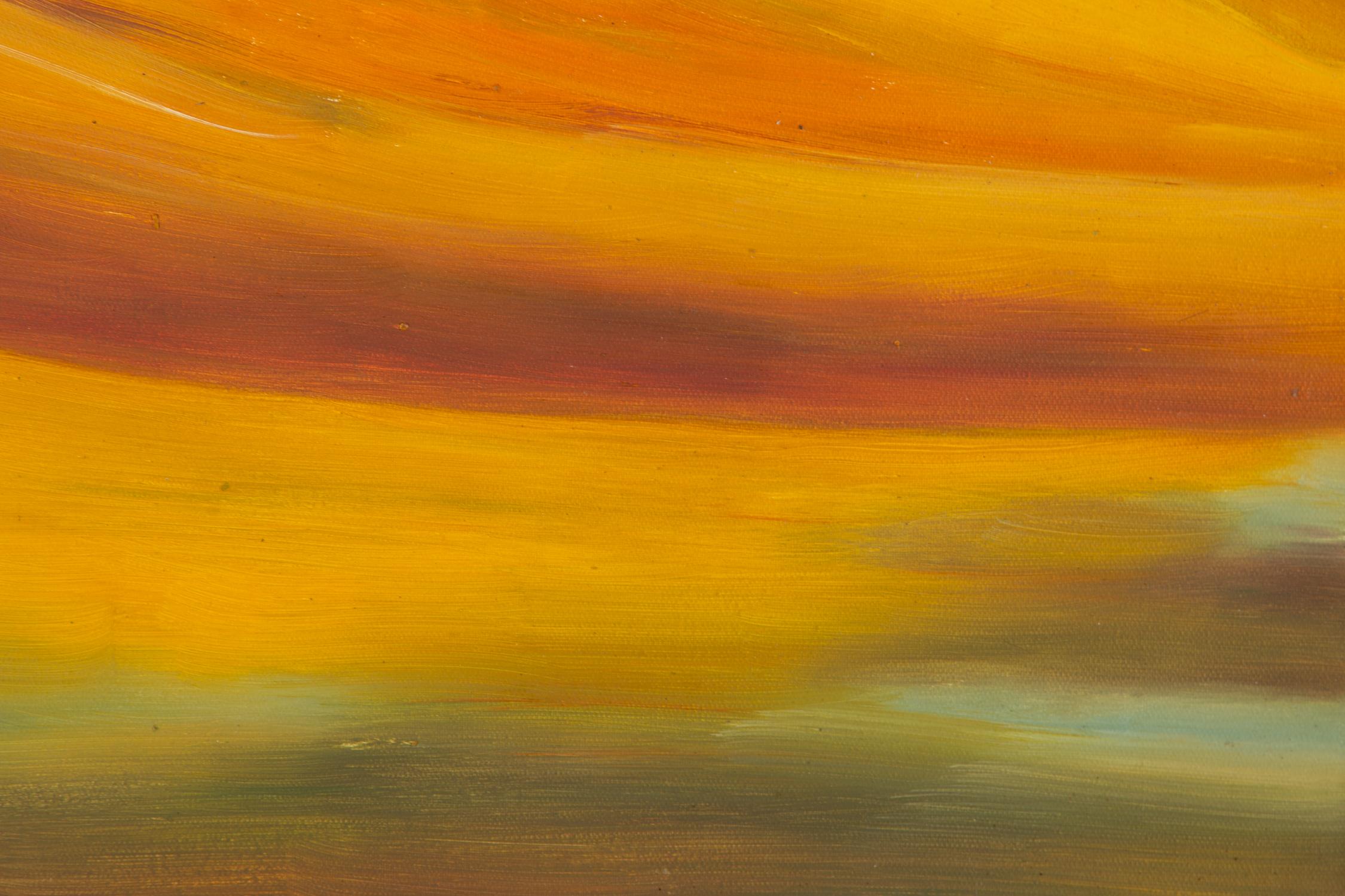 Huimin Wang Landschaft, Original-Ölgemälde „ Boot in Goldwelle“ im Angebot 4