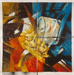 HuiMin Wang Still Life Original 4-Panel Mixed Media "The Rest of the Lilies"