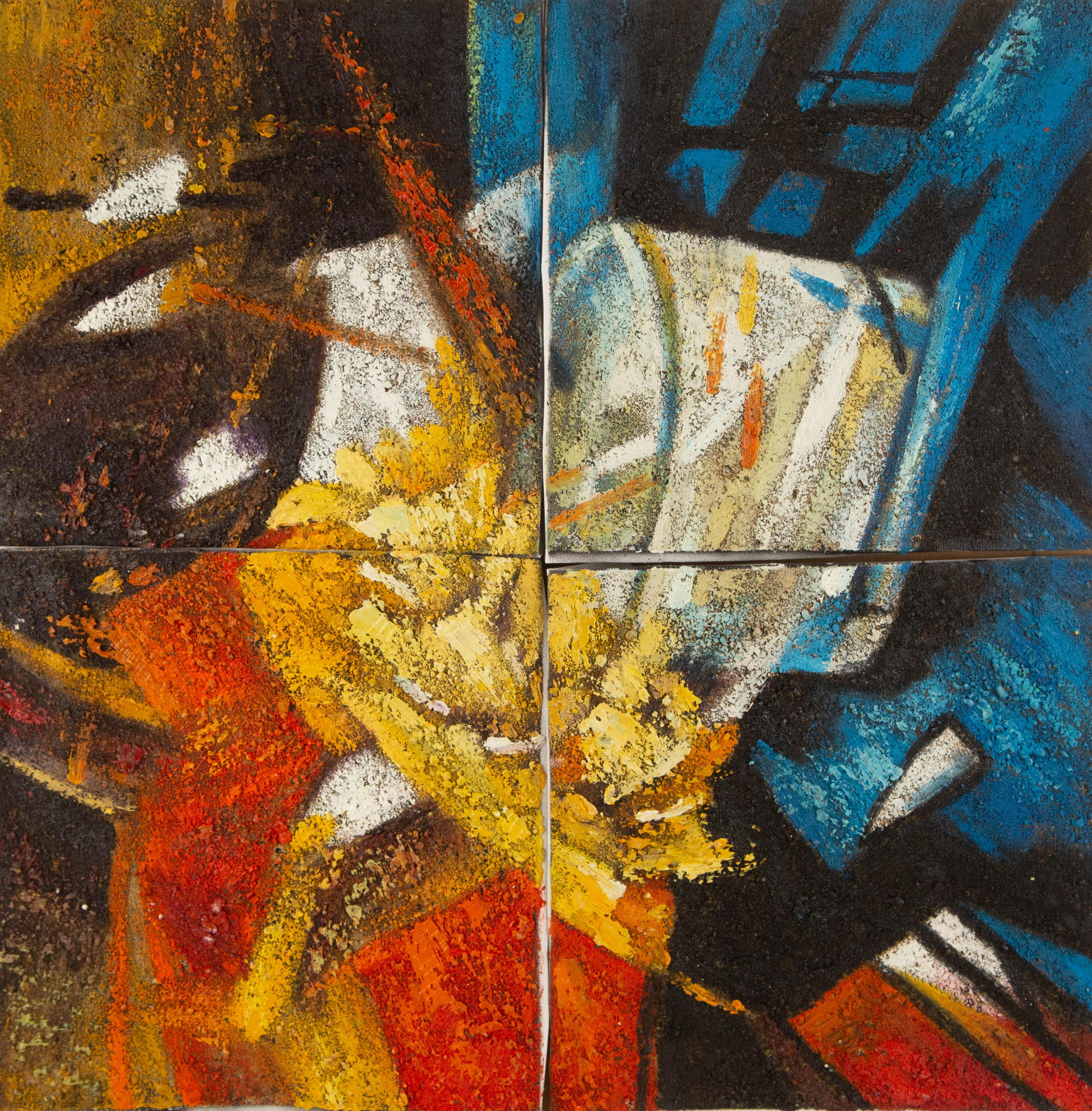 Abstract Painting di Huimin Wang - HuiMin Wang Natura morta originale a 4 pannelli a tecnica mista "Il resto dei gigli"