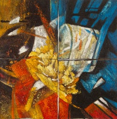 HuiMin Wang Still Life Original 4-Panel Mixed Media "The Rest of the Lilies"