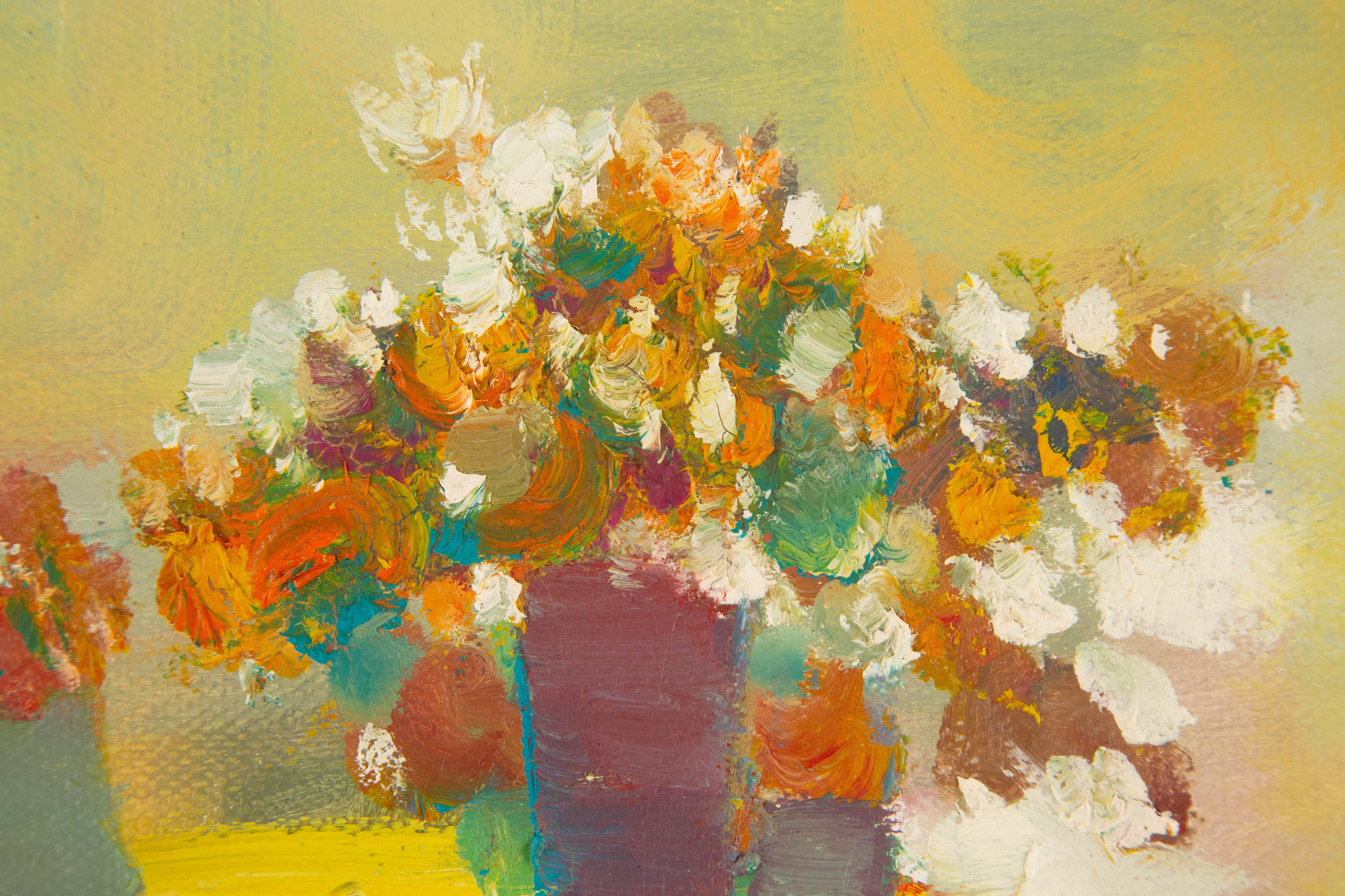 HuiMin Wang Stillleben Original Ölgemälde auf Leinwand „Flower And Cafe“ im Angebot 2