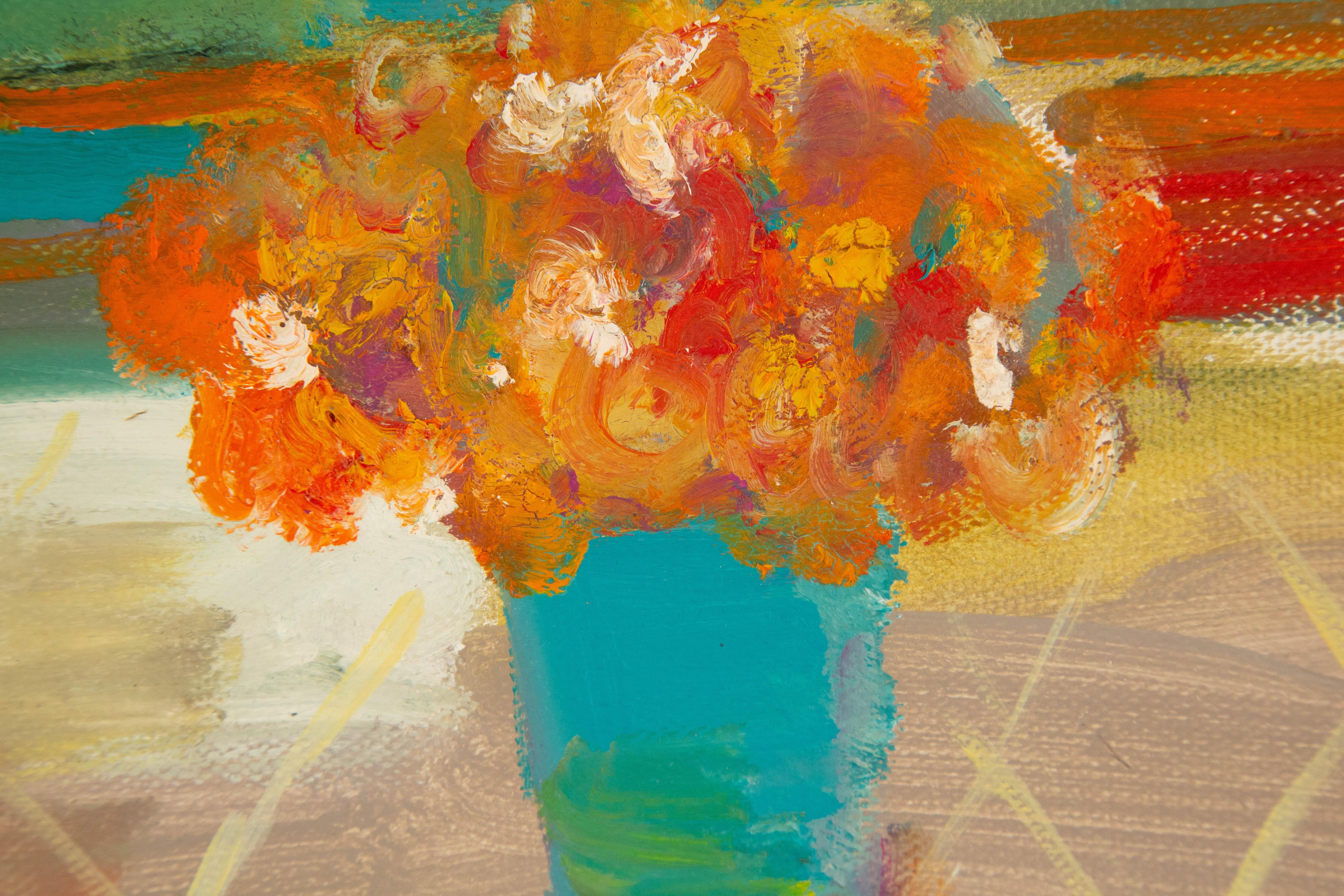 HuiMin Wang Stillleben Original Ölgemälde auf Leinwand „Flower And Cafe“ im Angebot 3