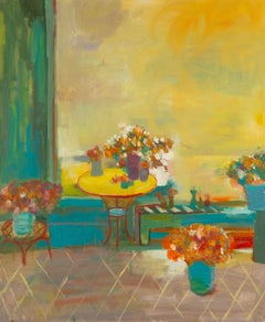 HuiMin Wang Bodegón Original Óleo Sobre Lienzo "Flor Y Café"