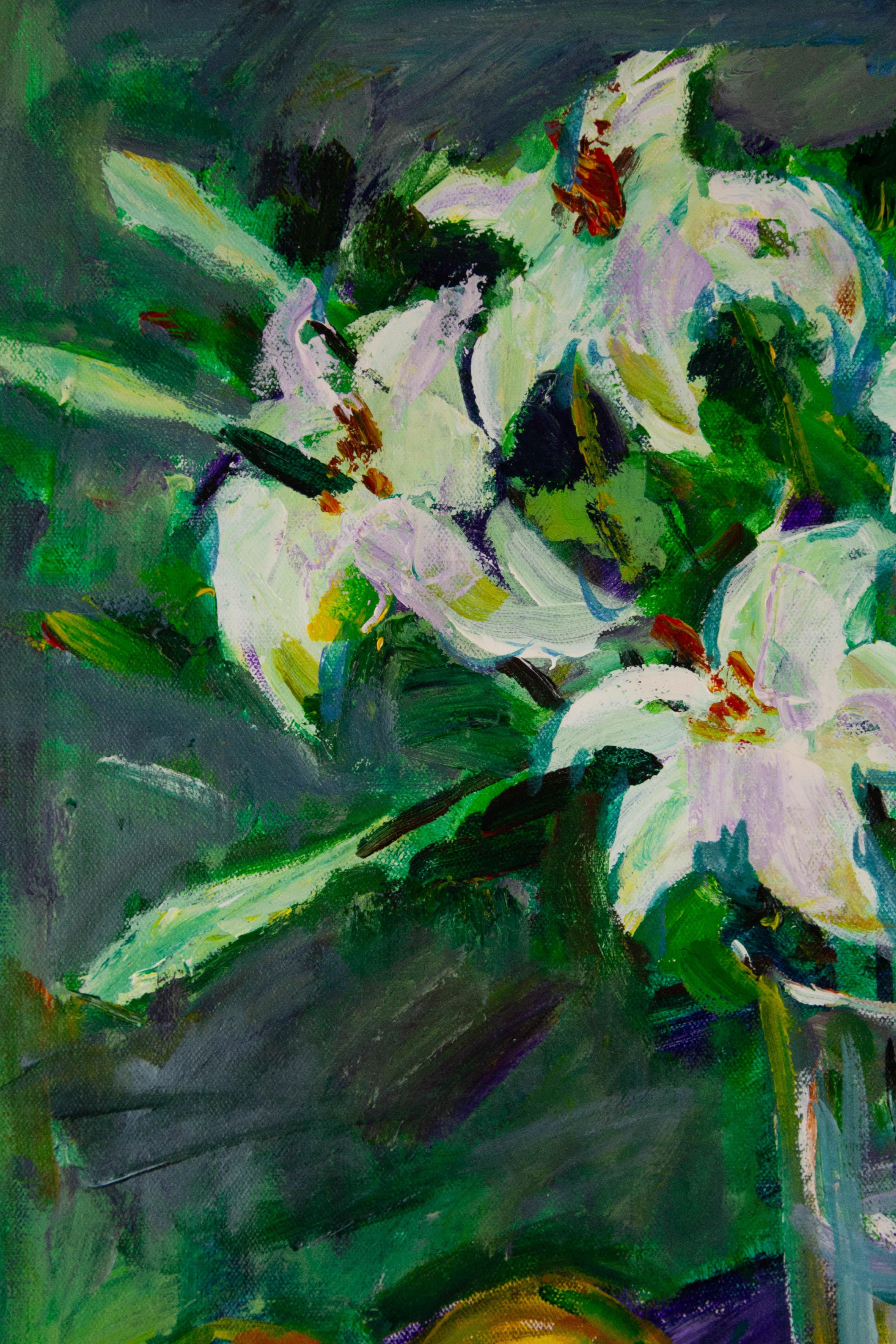 Huimin Wang Stillleben Original Ölgemälde auf Leinwand „Flowers and Fruit II“ im Angebot 1