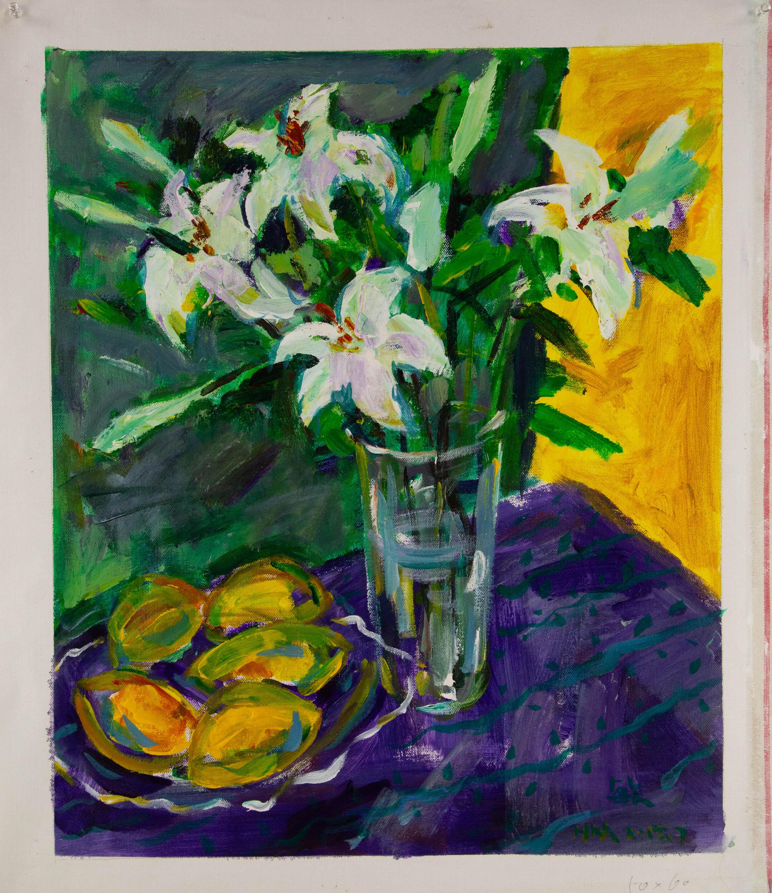 Huimin Wang Stillleben Original Ölgemälde auf Leinwand „Flowers and Fruit II“ im Angebot 7