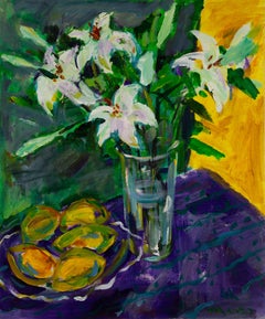 Huimin Wang Natura morta originale Olio su tela "Fiori e frutta II"