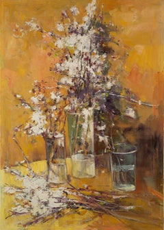 Huimin Wang Still Life Original Oil On Canvas "White Flowers"