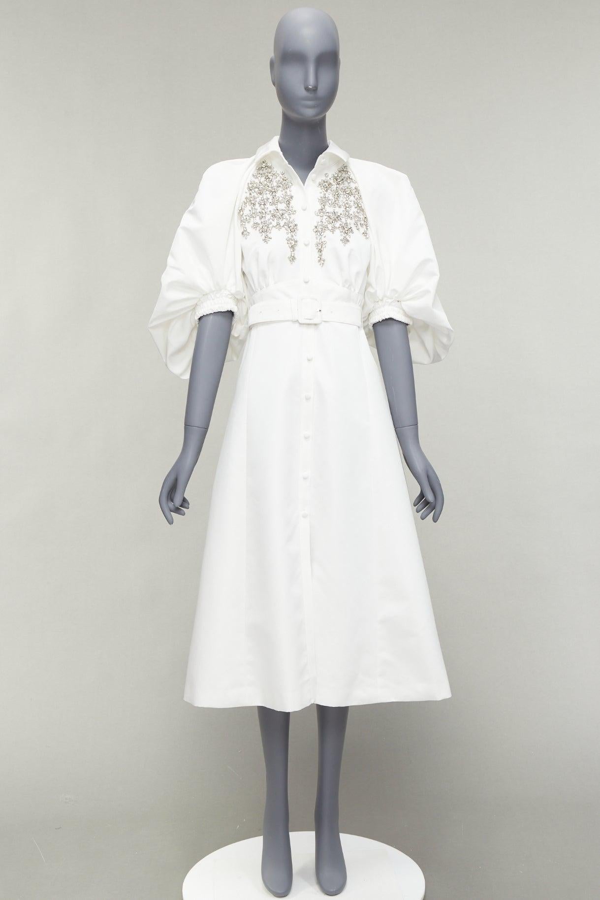 HUISHAN ZHANG 2022 Mercer white crystal embellished silk lined midi dress US6 M 6