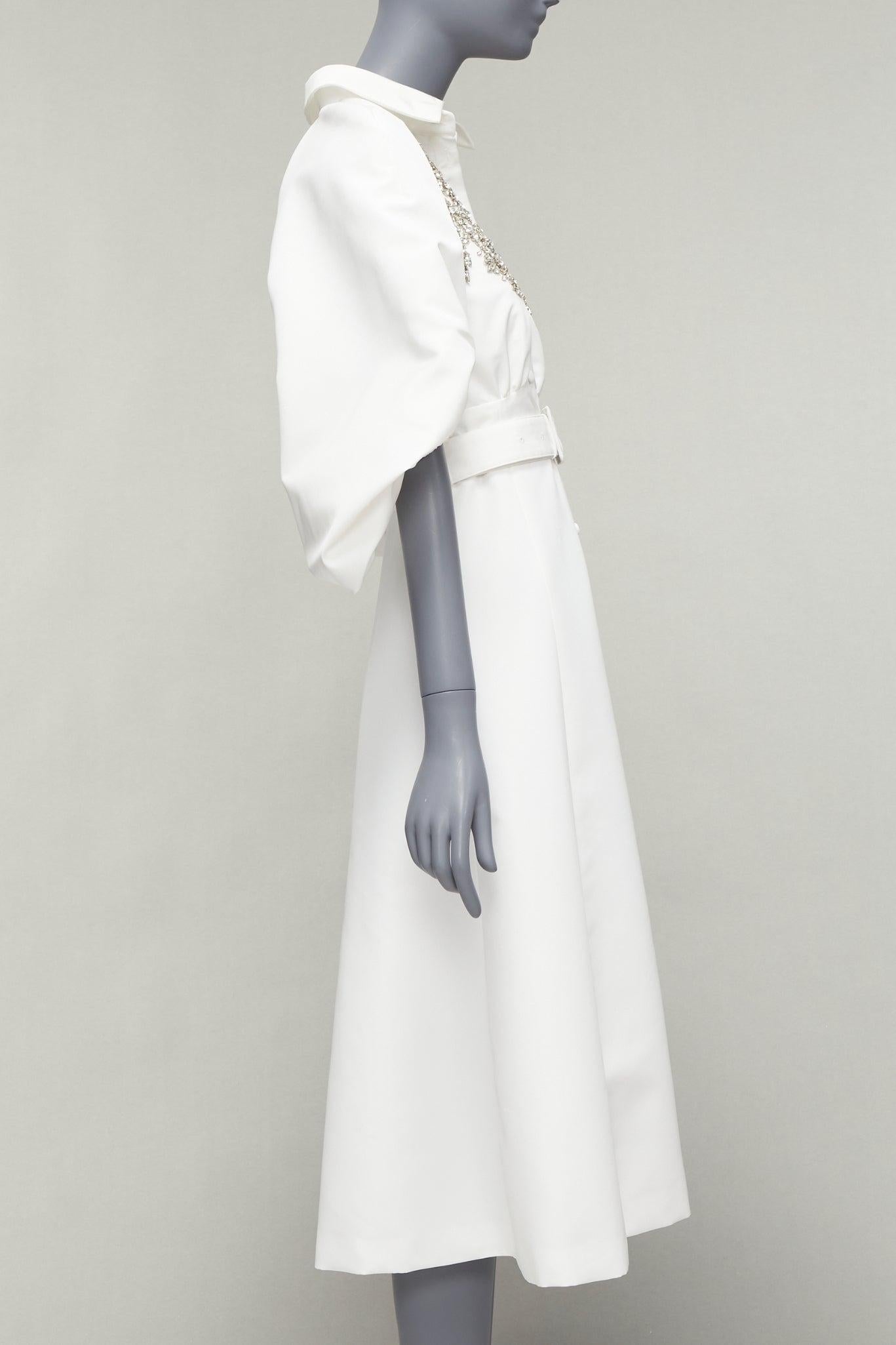 HUISHAN ZHANG 2022 Mercer white crystal embellished silk lined midi dress US6 M In Excellent Condition In Hong Kong, NT