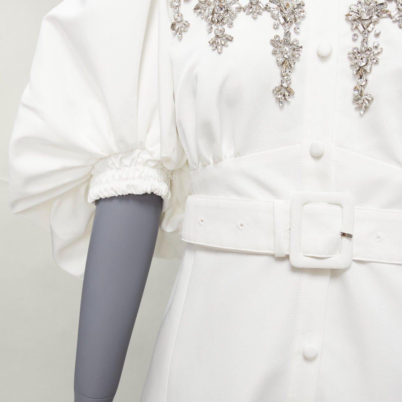 HUISHAN ZHANG 2022 Mercer white crystal embellished silk lined midi dress US6 M 3