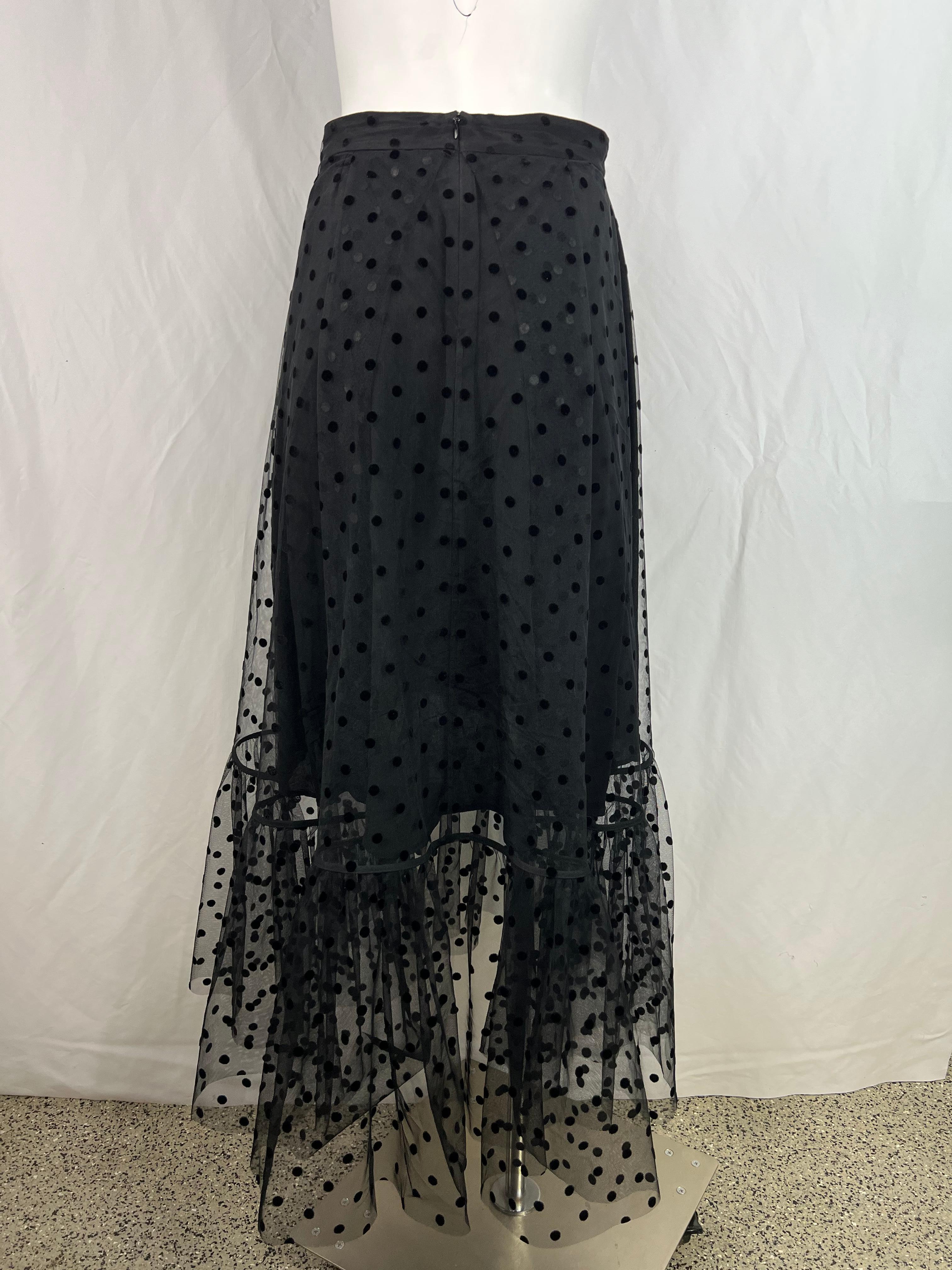 Huishan Zhang Black Polka Dot Midi Skirt, Size 4 For Sale 1