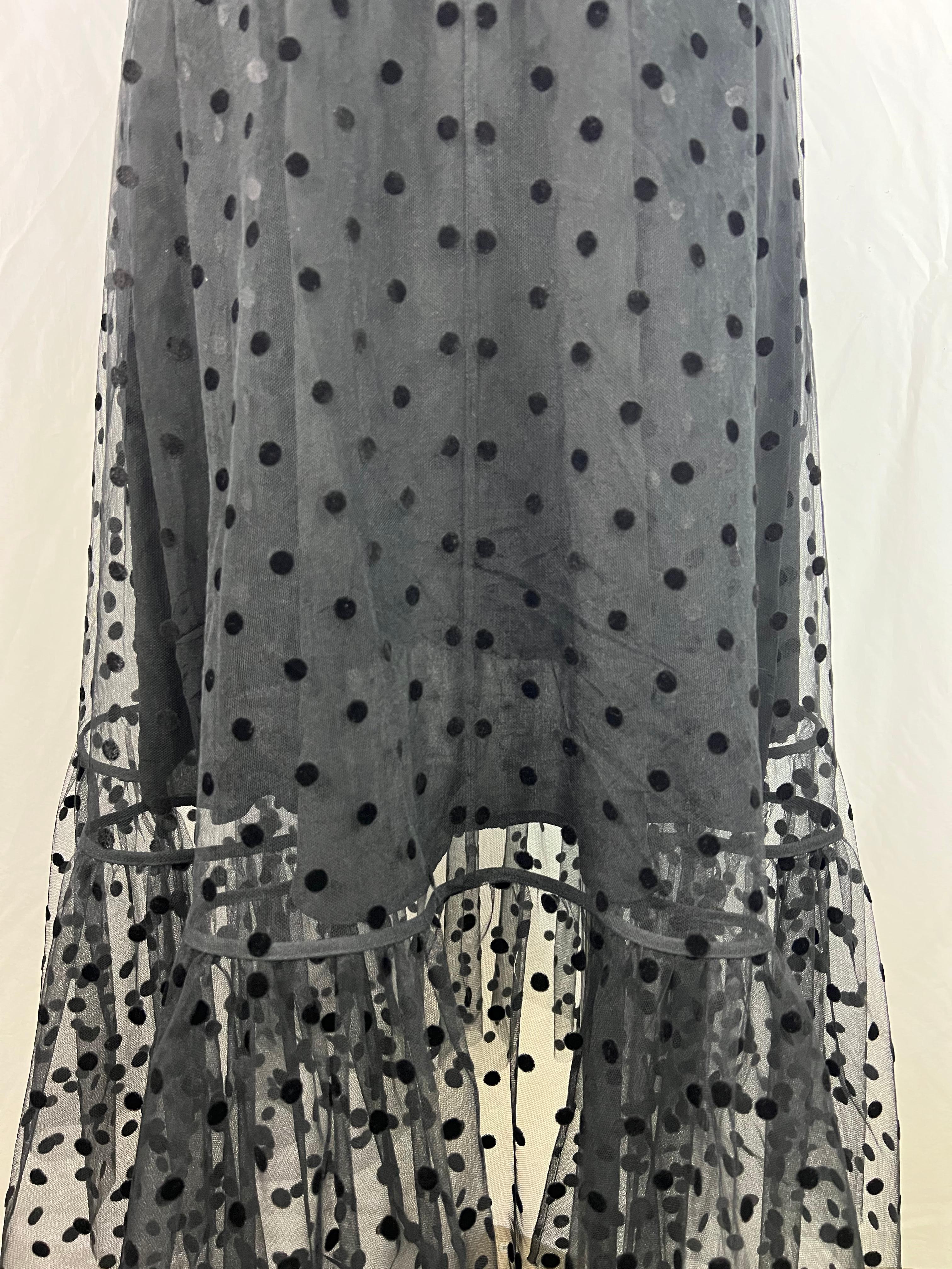 Huishan Zhang Black Polka Dot Midi Skirt, Size 4 For Sale 2