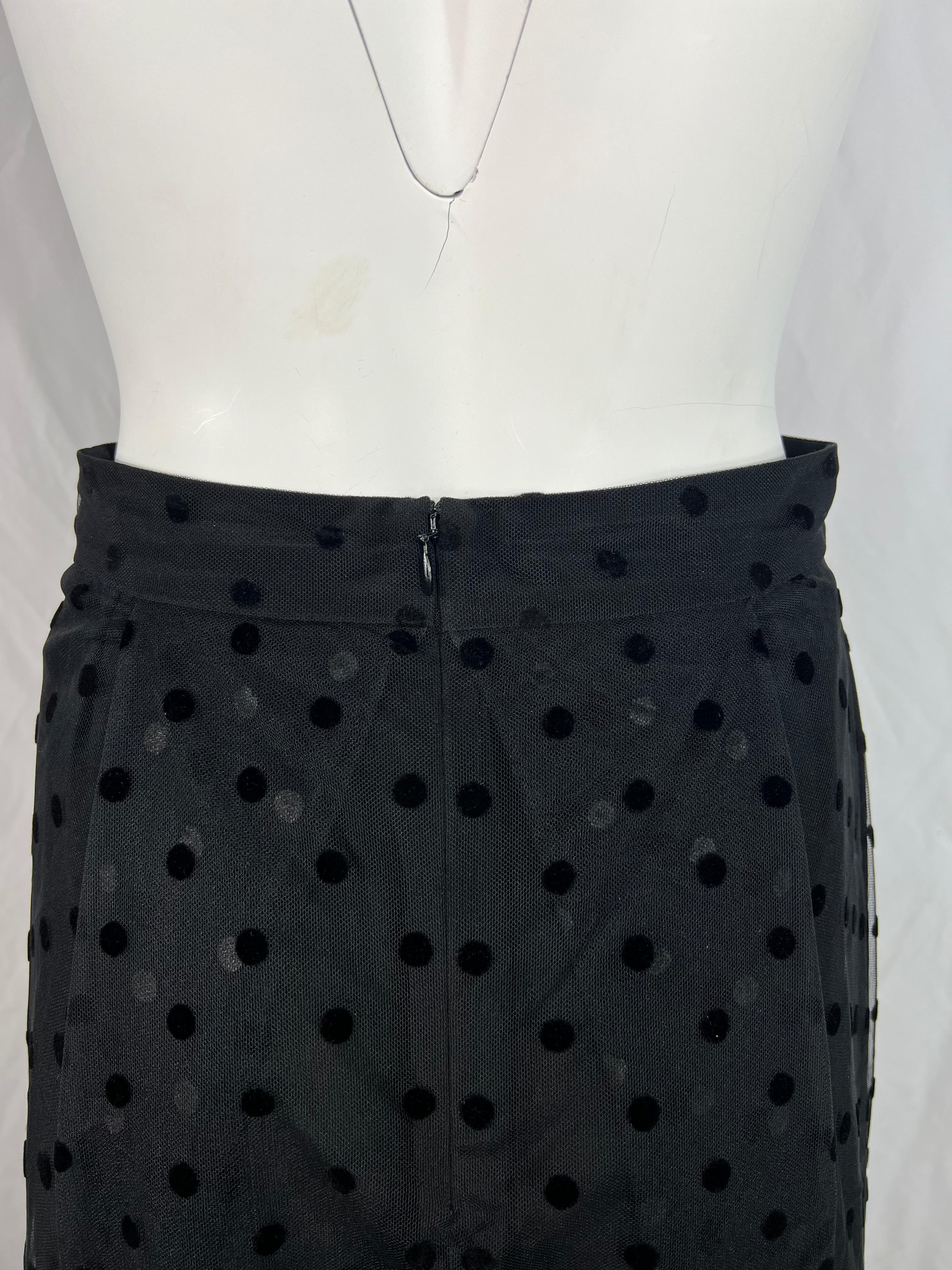 Huishan Zhang Black Polka Dot Midi Skirt, Size 4 For Sale 3