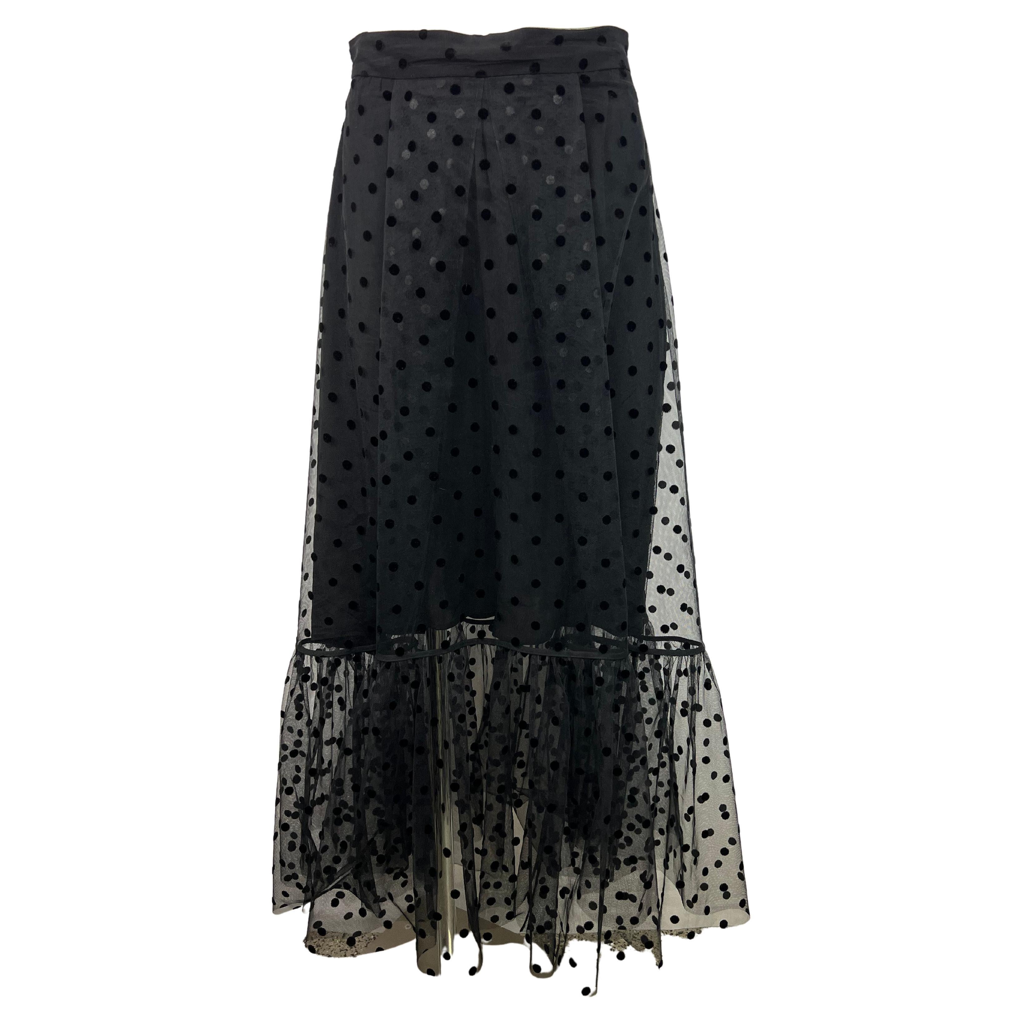 Huishan Zhang Black Polka Dot Midi Skirt, Size 4