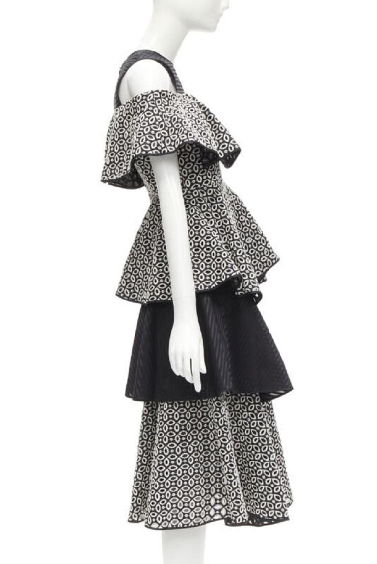 HUISHAN ZHANG black white eyelet embroidery anglais cold shoulder dress US2 XS In Excellent Condition For Sale In Hong Kong, NT