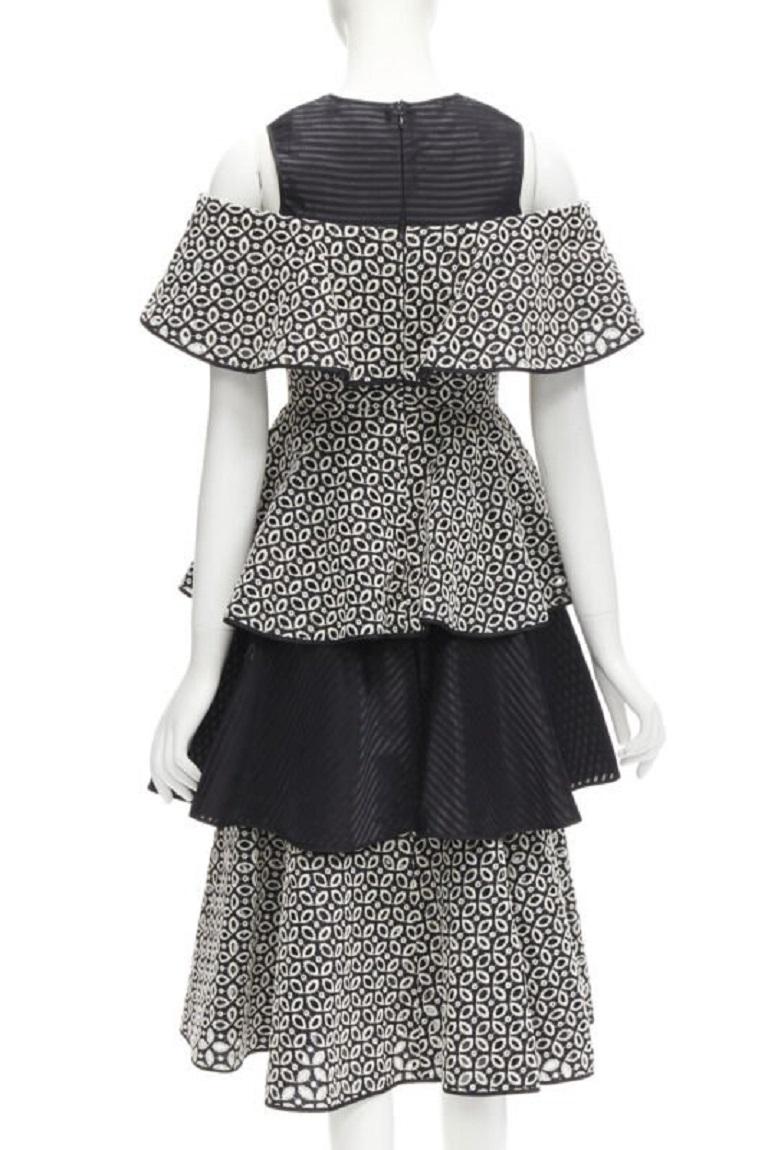 Women's HUISHAN ZHANG black white eyelet embroidery anglais cold shoulder dress US2 XS For Sale