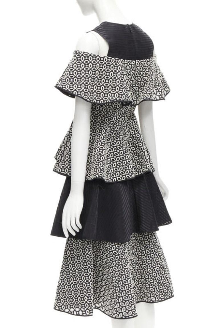 HUISHAN ZHANG black white eyelet embroidery anglais cold shoulder dress US2 XS For Sale 1