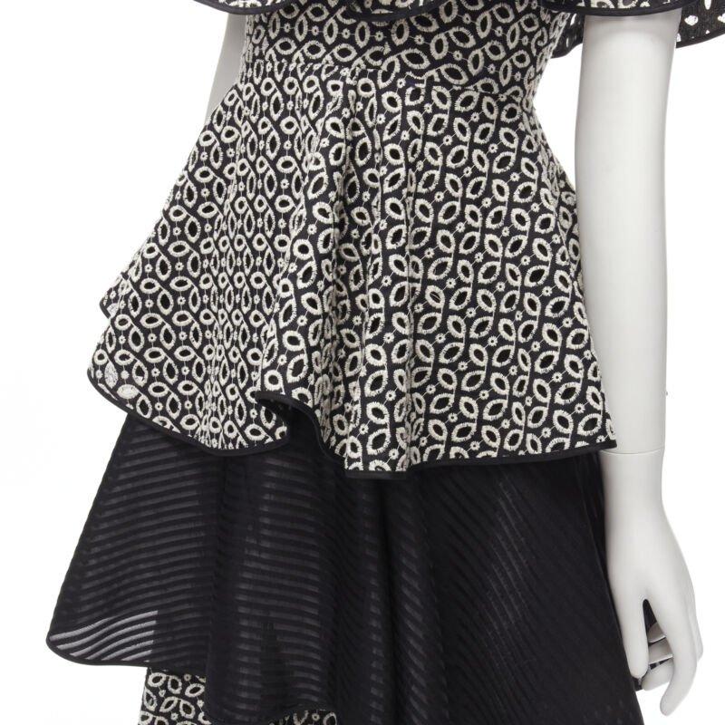 HUISHAN ZHANG black white eyelet embroidery anglais cold shoulder dress US2 XS For Sale 2
