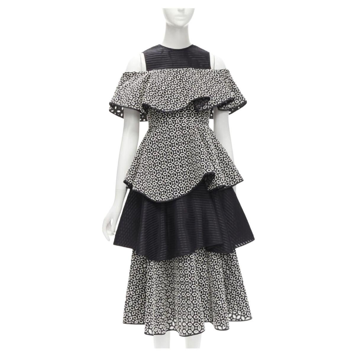 HUISHAN ZHANG black white eyelet embroidery anglais cold shoulder dress US2 XS For Sale