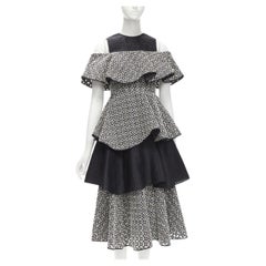 HUISHAN ZHANG black white eyelet embroidery anglais cold shoulder dress US2 XS