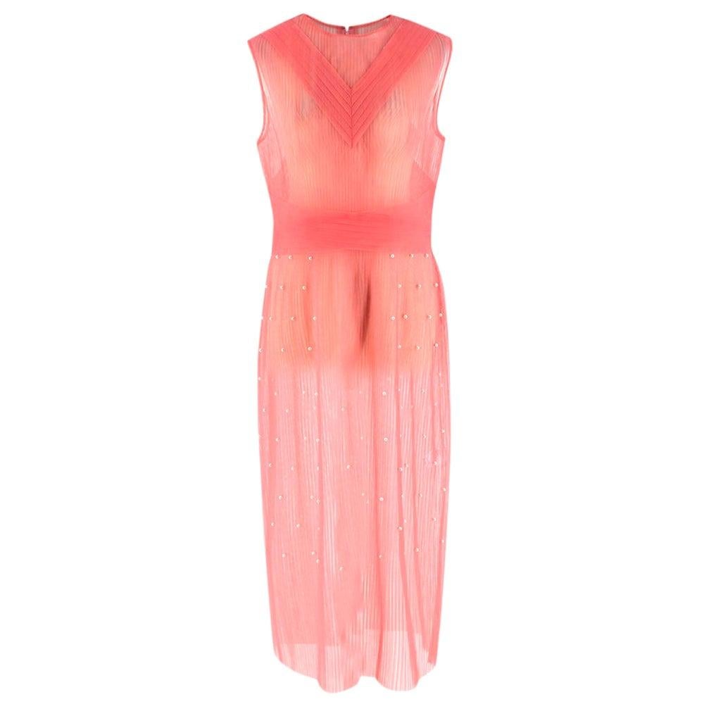 Huishan Zhang Pink Sheer Pearl Embellished Dress - Size US 12 For Sale