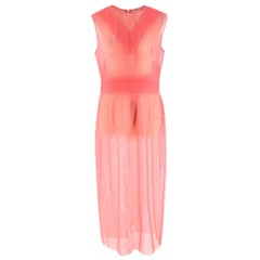 Huishan Zhang Pink Sheer Pearl Embellished Dress - Size US 12