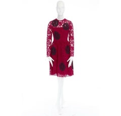HUISHAN ZHANG red floral embroidered lace black spot flared cocktail dress US4 S