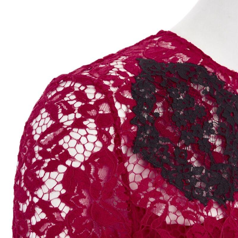 HUISHAN ZHANG red floral embroidered lace black spot flared cocktail dress US4 S In Excellent Condition For Sale In Hong Kong, NT