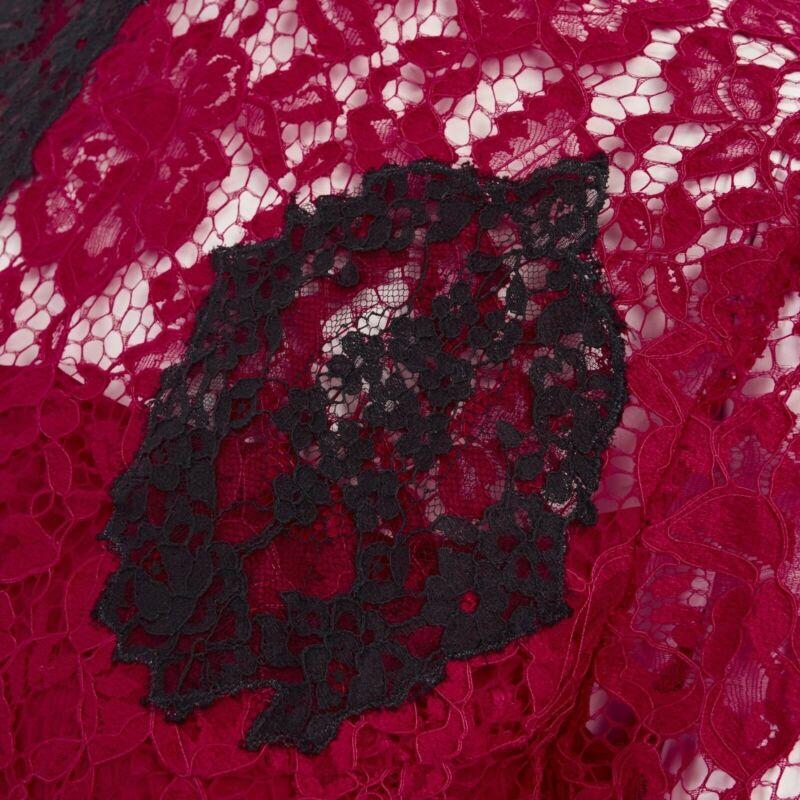 Women's HUISHAN ZHANG red floral embroidered lace black spot flared cocktail dress US4 S For Sale