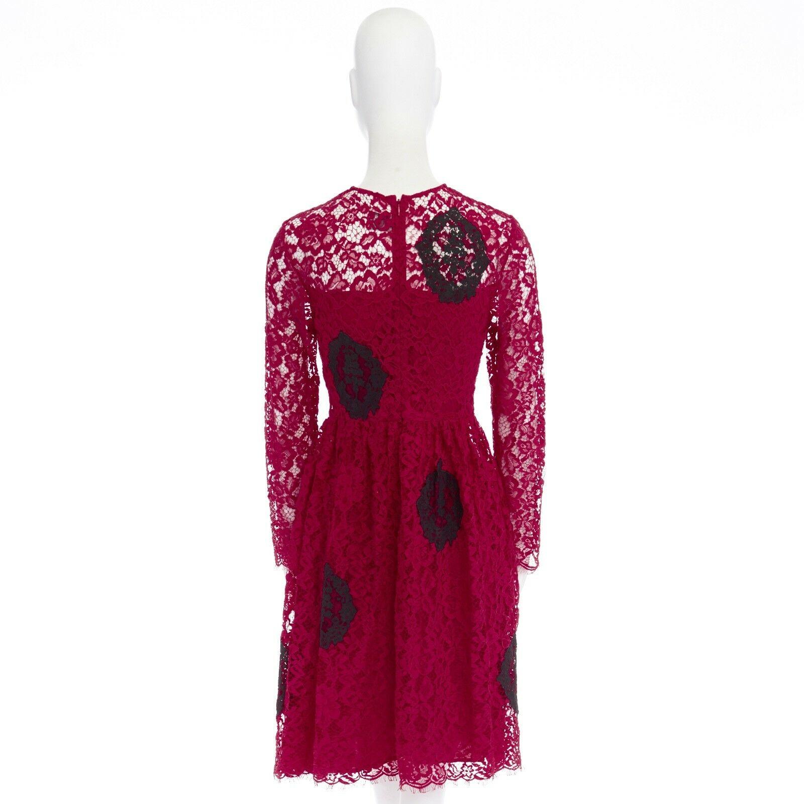 Women's HUISHAN ZHANG red floral embroidered lace black spot flared cocktail dress US4 S