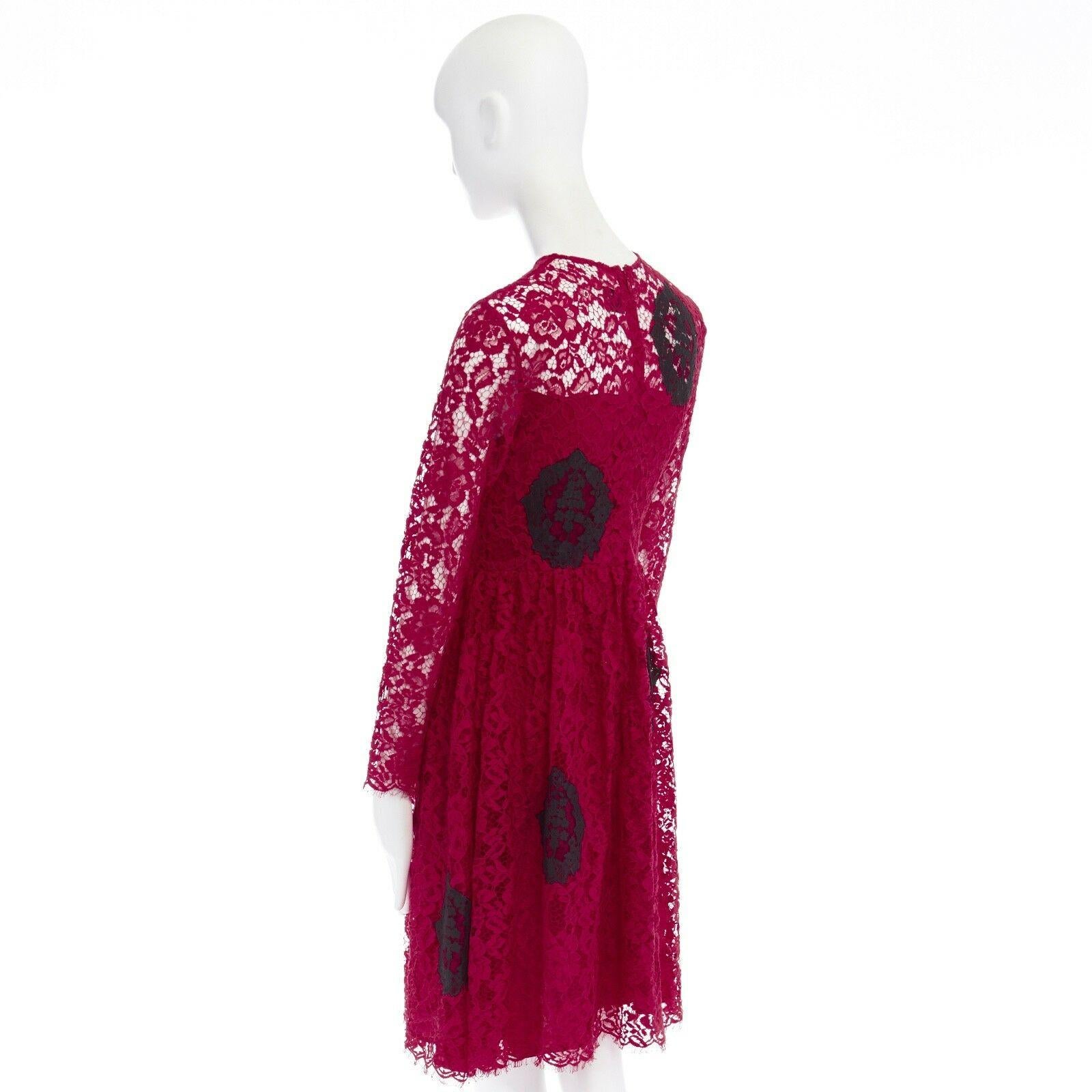 HUISHAN ZHANG red floral embroidered lace black spot flared cocktail dress US4 S 1