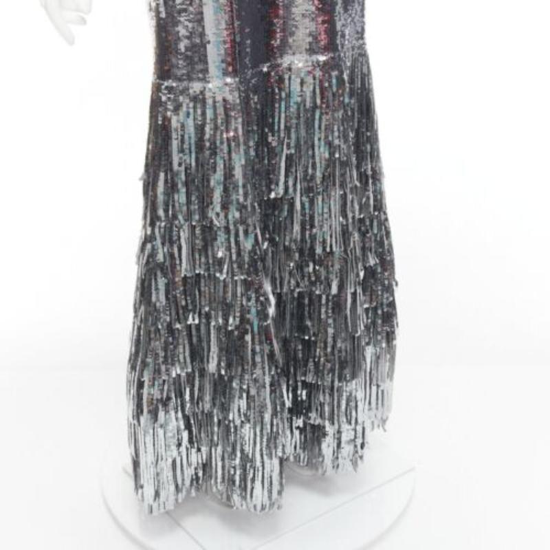 HUISHAN ZHANG silver sequins fringe detail silk lined mermaid gown dress UK6 XS
Reference: AAWC/A00703
Brand: Huishan Zhang
Material: Polyester
Color: Silver
Pattern: Sequins
Closure: Zip
Lining: White Silk
Extra Details: Back zip closure.
Made in: