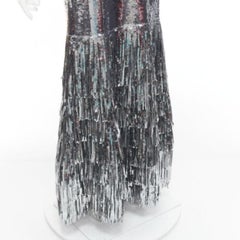 HUISHAN ZHANG silver sequins fringe detail silk lined mermaid gown dress UK6 XS