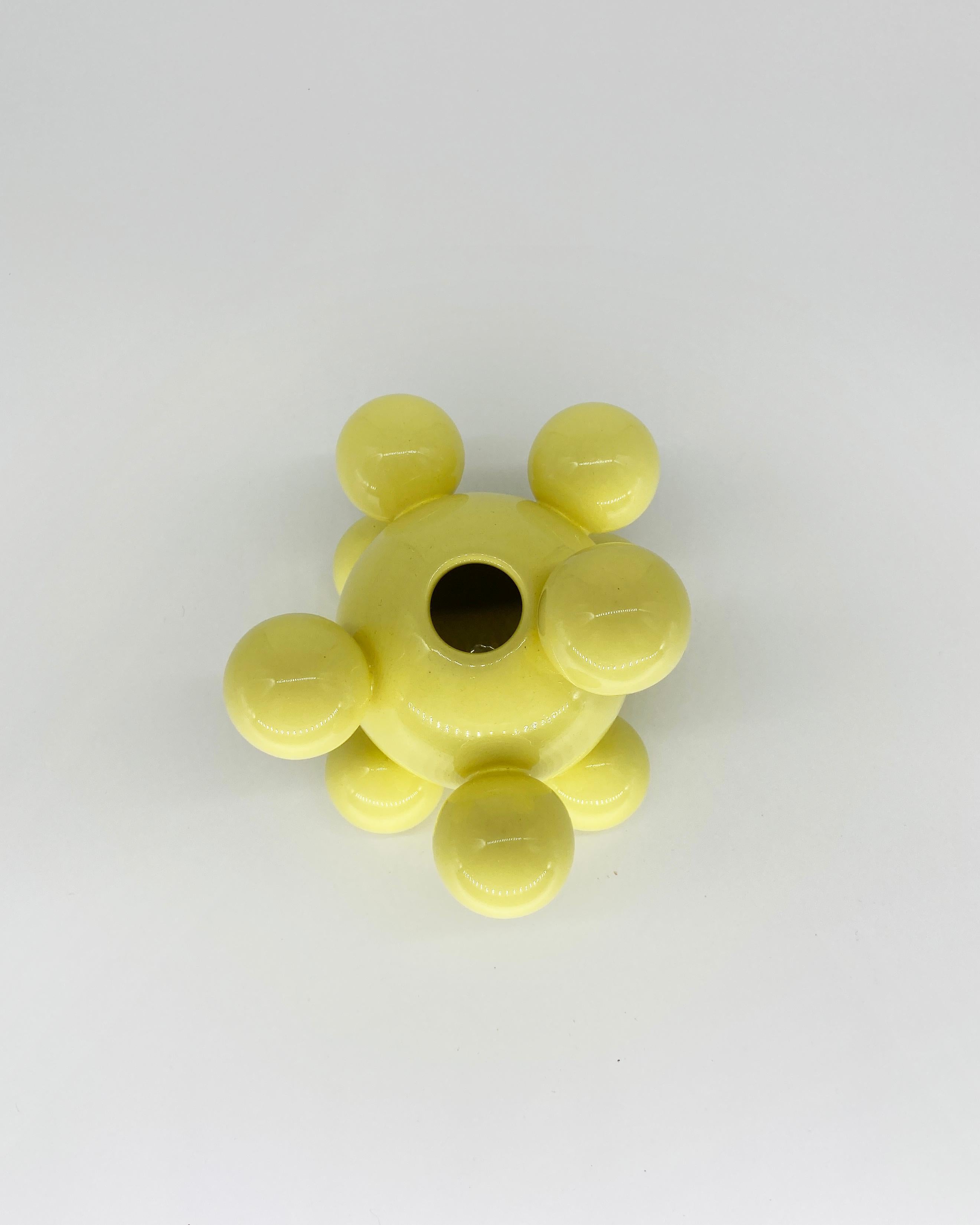Organic Modern Huitlacoche Bubble Ceramic Vase in Yellow, in Stock