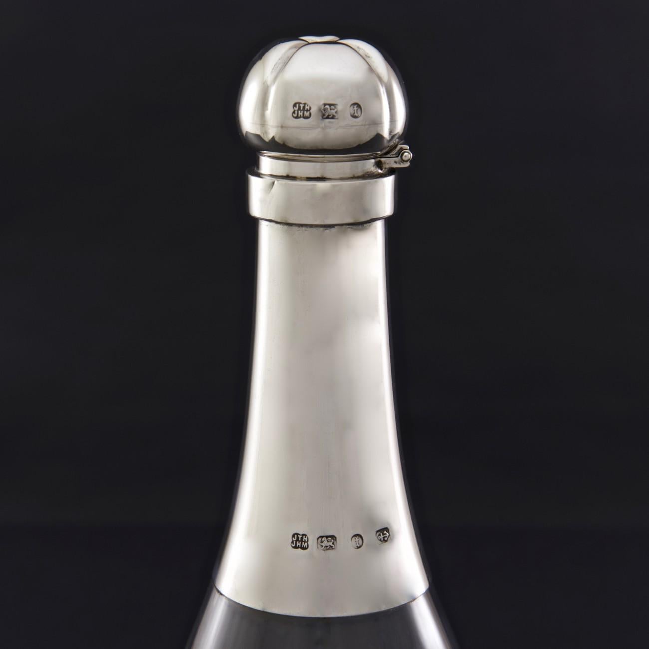 British Hukin and Heath Silver Mounted Champagne Bottle Decanter, Hallmarked 1893