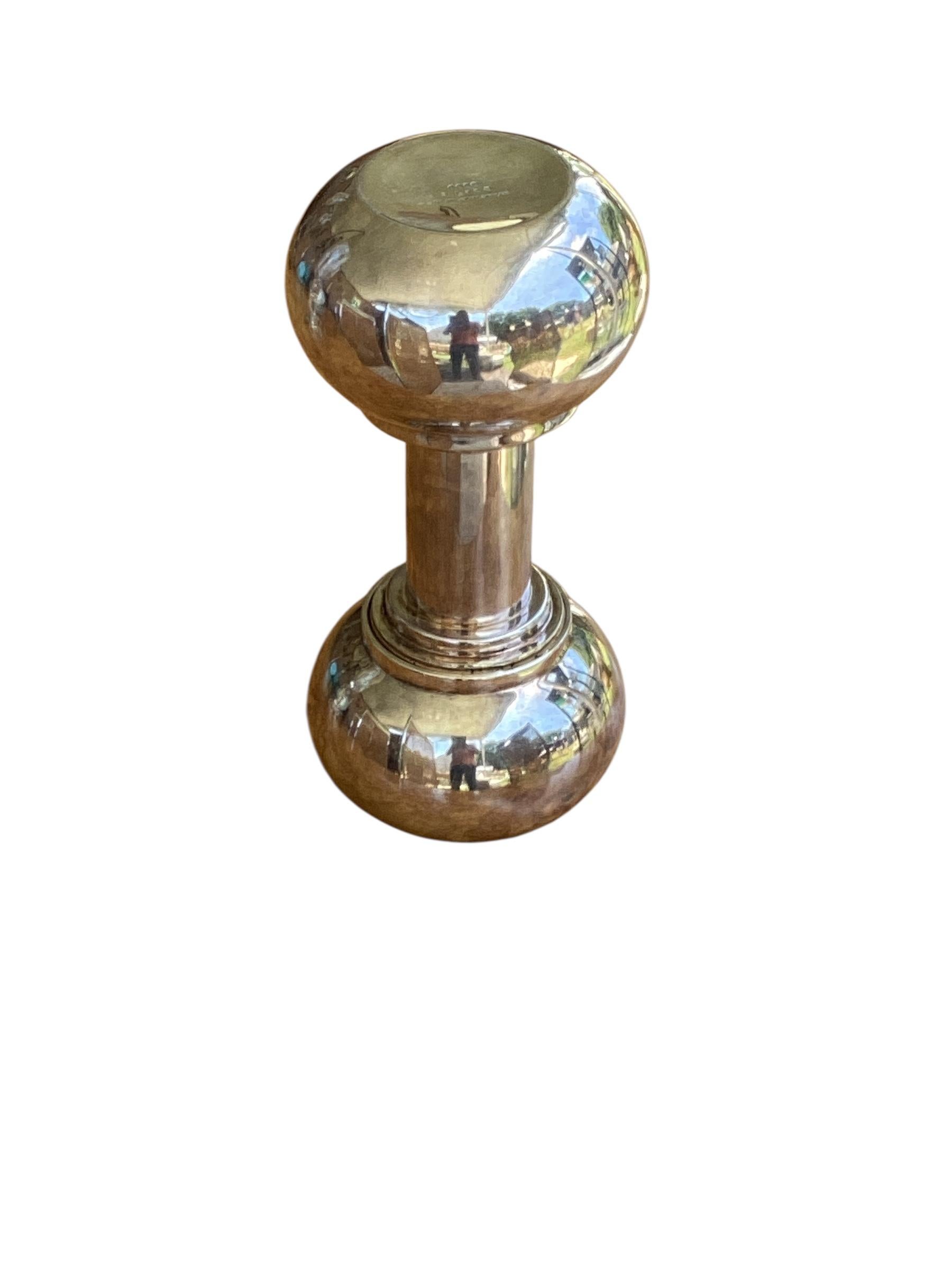 Hukin and Heath Silver Plated Dumbbell Cocktail Shaker For Sale 1