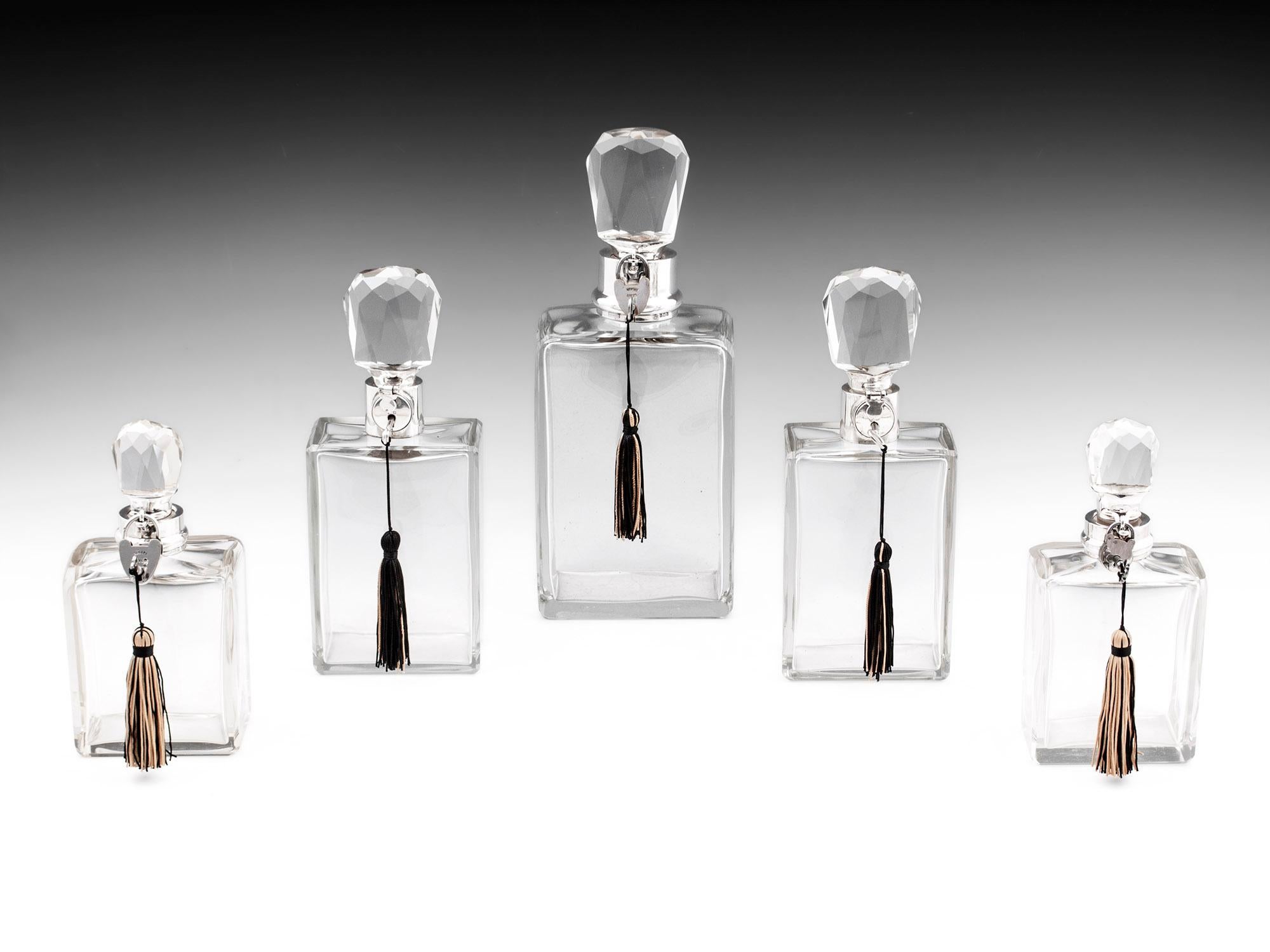 Extremely Rare Art Deco Decanter Set

We are pleased to present the ultimate statement piece for any high-end bar collection - a beautiful set of Hukin and Heath Art Deco Decanters. Intricately crafted with the finest materials, this set is a